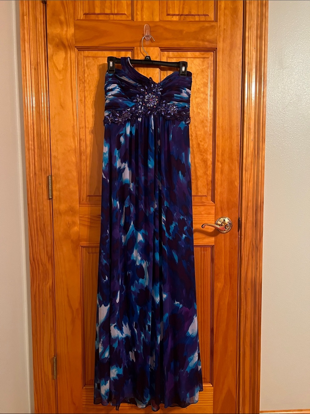 Purple Multi-Blue Strapless Evening Gown